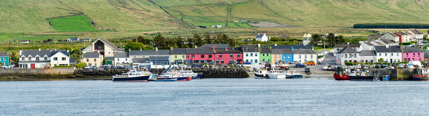 Fototapeta na wymiar Portmagee village, located on the Iveragh peninsula south of Valentia Island, and is known as 'the ferry', in reference to its purpose as a crossing point to the island, County Kerry, Ireland