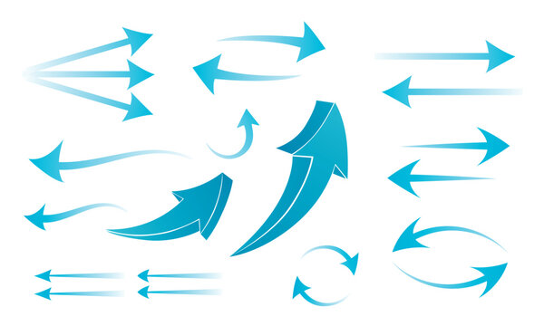 Blue arrows clean fresh air flow collection. Flat style curved arrow icon vector isolated. different kinds of arrow symbol indicator. for your apps, websites and UI or UX design & projects.	