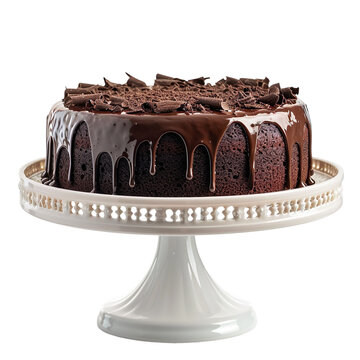 front view of a delicious looking  Chocolate Fudge cake kept on a cake tray food photography style isolated on a white transparent background