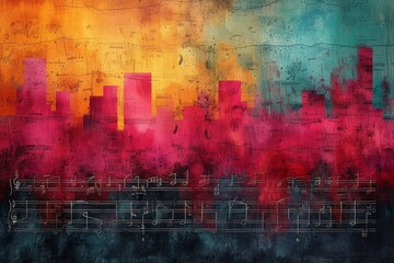 Abstract musical colorful background with watercolor splashes