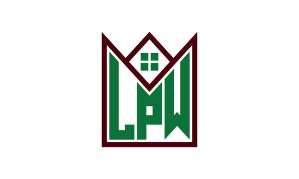 LPW initial letter real estate builders logo design vector. construction ,housing, home marker, property, building, apartment, flat, compartment, business, corporate, house rent, rental, commercial