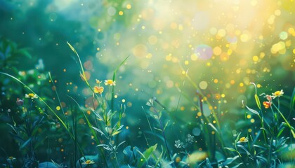 Beautiful spring nature background with bokeh and sun light.