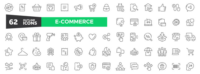 E-Commerce thin line icons set. online shopping and delivery elements minimal thin line web icon set. Outline icons collection. Simple vector illustration.