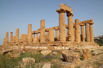 ruined ancient temple (temple of juno) in agrigento in sicily in italy 
