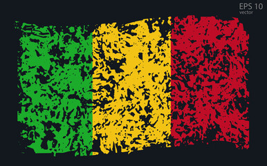 Vector flag of Mali. Vector illustration with cracks and abrasions.
