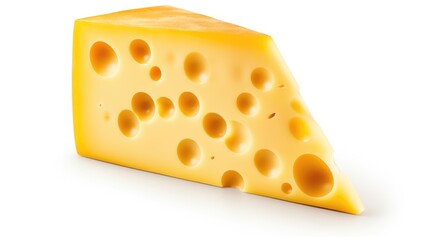 Isolated Piece of Swiss Cheese - Yellow and White Dairy Product with Holes for Epicure Food
