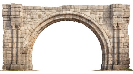 Isolated Stone Arch Border on White. Architectural Structure of Ancient Castle Gate or Wall