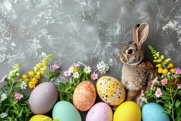 Happy Easter Eggs Floral arrangement. Bunny in flower easter throw blanket decoration. Cute hare 3d Classic Card rabbit illustration. Holy week Get Well Soon Card card easter marigold