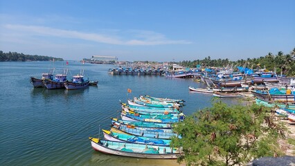 Boats at the Malpe fishing harbor at Malpe, Udupi, Karnataka, India