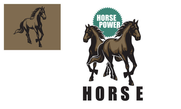 STRONG HORSE WALKING LOGO, silhouette of big healthy mare moving vector illustrations