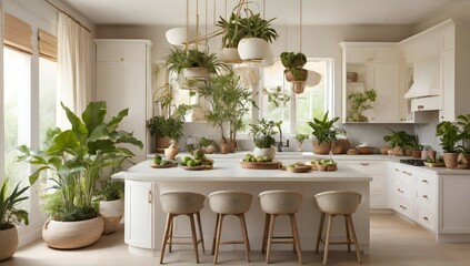"Transform your kitchen into a serene oasis with feng shui-inspired warm plants, carefully placed by your interior designer to create a harmonious and inviting space."