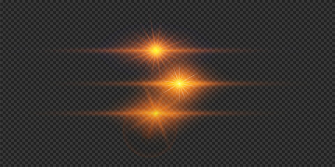 Set of orange horizontal light effects of lens flares