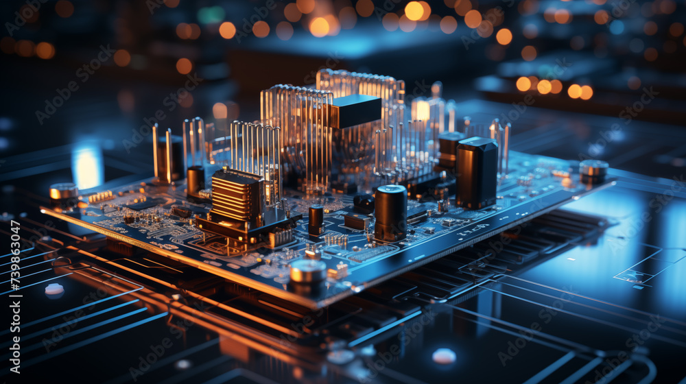 Poster quantum computer circuit image background. tech connections close up picture wallpaper. central proc