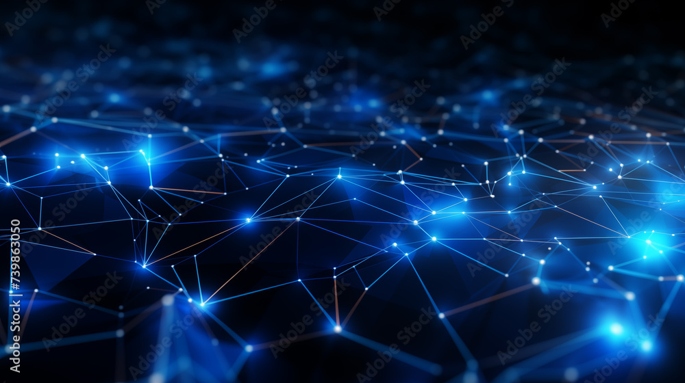 Poster abstract network of blue polygonal shapes background image. digital connectivity desktop wallpaper p