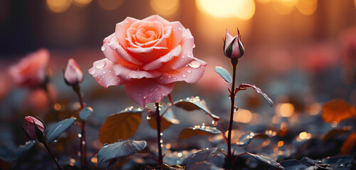 A captivating image of the most beautiful rose flower against a beautifully blurred background,...