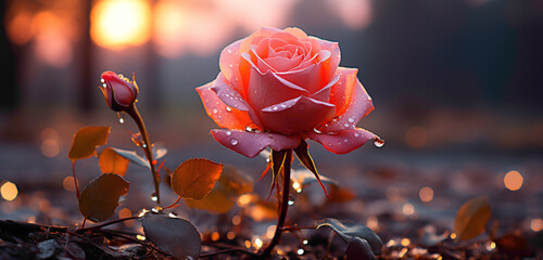 A captivating image of the most beautiful rose flower against a beautifully blurred background,...