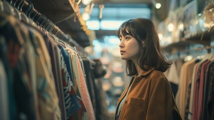 Obraz premium 古着屋で買い物をするアジア人女性05