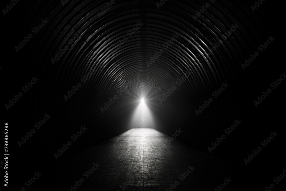 Poster light at the end of the tunnel. abstract arch concept of a cold, dark corridor with a contrast