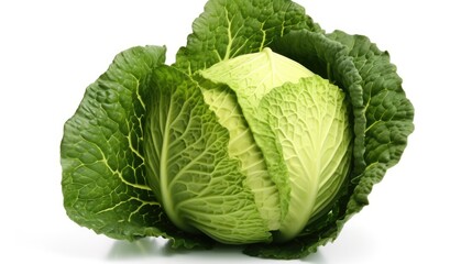 Fototapeta premium Isolated Green Cabbage on White Background. Clipping Path included. Ideal for Food, Healthy