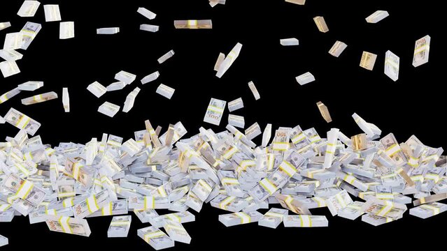 Stacks of falling dollars. Alpha channel PNG codec (only original 4K version) transparent background. Streamlabs OBS Overlay.  Making money, reward, high expenses, donation and wealth concept