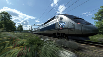 Fototapeta premium High-speed bullet train Сutting edge technology innovation enabled the development of fast and efficient rail transportation which is increasingly becoming a popular alternative to air and road travel