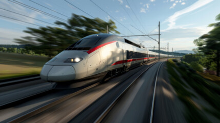 Obraz premium High-speed bullet train Сutting edge technology innovation enabled the development of fast and efficient rail transportation which is increasingly becoming a popular alternative to air and road travel