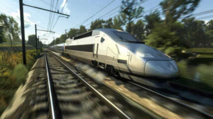 Naklejka premium High-speed bullet train Сutting edge technology innovation enabled the development of fast and efficient rail transportation which is increasingly becoming a popular alternative to air and road travel