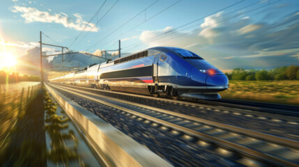 Fototapeta premium High-speed bullet train Сutting edge technology innovation enabled the development of fast and efficient rail transportation which is increasingly becoming a popular alternative to air and road travel