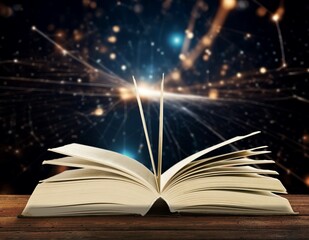 Open old Book With magic Glowing light