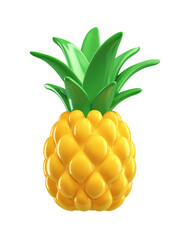 Glossy pineapple fruit isolated on white. Emoji icon. Clipping path included