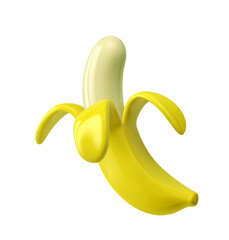 Glossy peeled banana isolated on white. Emoji icon. Clipping path included