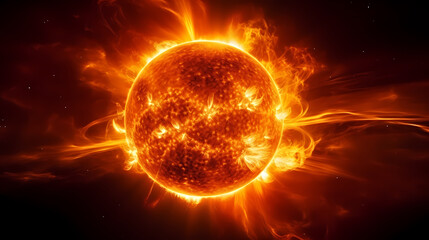 Obraz na płótnie Canvas With explosive solar flares on the sun's surface
