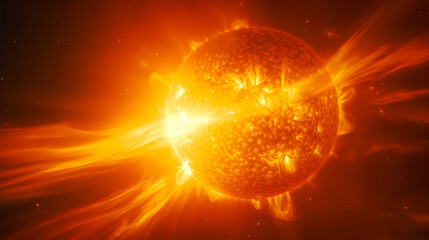 Obraz premium With explosive solar flares on the sun's surface