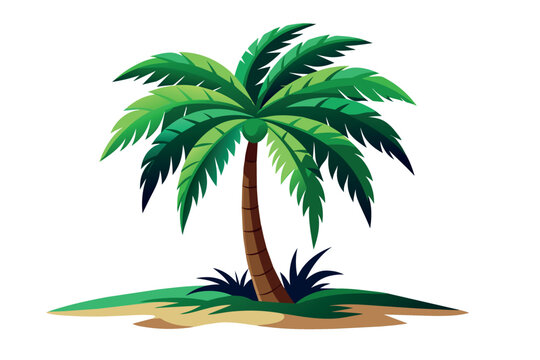 A cartoon illustration of a palm tree on a small island