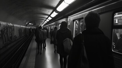 people walking on a subway - obrazy, fototapety, plakaty