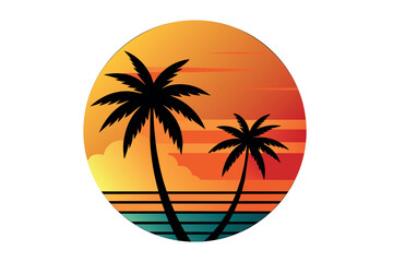 Fototapeta na wymiar A cartoon illustration of a palm tree on a small island