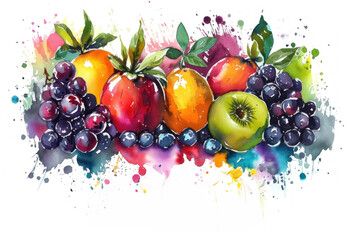 Obraz na płótnie Canvas Watercolor red and yellow apples on a tree