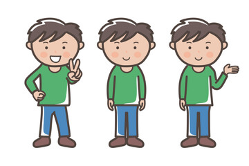 若い男性のポーズセット_ピース_正面_説明