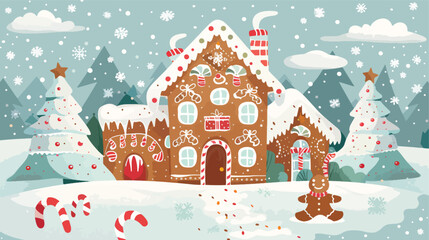 Fototapeta na wymiar Gingerbread houses christmas scene. Cute vector illustration