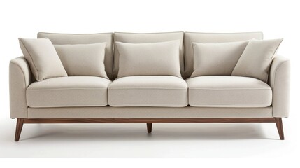 Modern Minimalist Sofa in Neutral Tones on a White Background