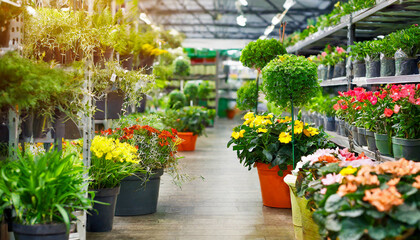 Plants and flowers in hardware store,spring