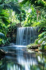 Serene Waterfall Oasis in Lush Tropical Forest
