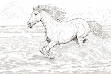 Obraz na płótnie Canvas Coloring pages or sketch of running horse 
