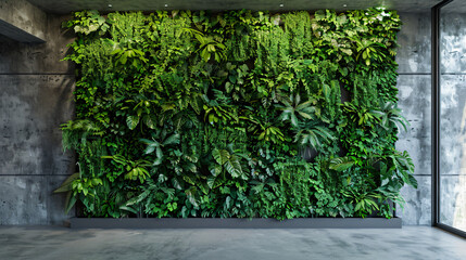 Modern eco office interior with a wall of green.