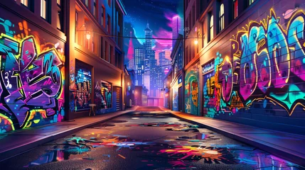 Gordijnen Modern night city with colorful © Salman