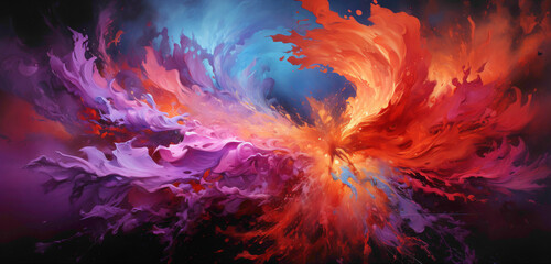 Fototapeta na wymiar A dynamic burst of energy with lively colors against a red backdrop, forming a captivating and vivid composition that demands attention.