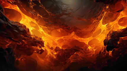 A fiery orange abstract background, resembling molten lava with dynamic textures.