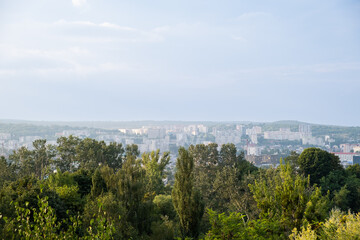 Panoramic View of city forest trees on background