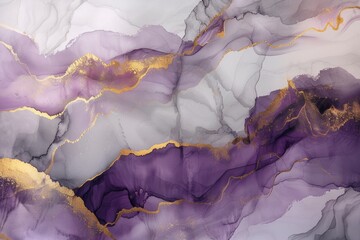 Naklejka premium Purple and Gold Agate Stone Inspired Abstract Art