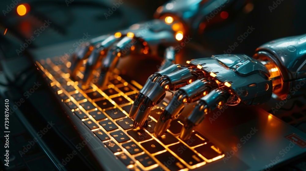 Aufkleber artificial intelligence typing on a laptop keyboard in dark background, technology concept for digit